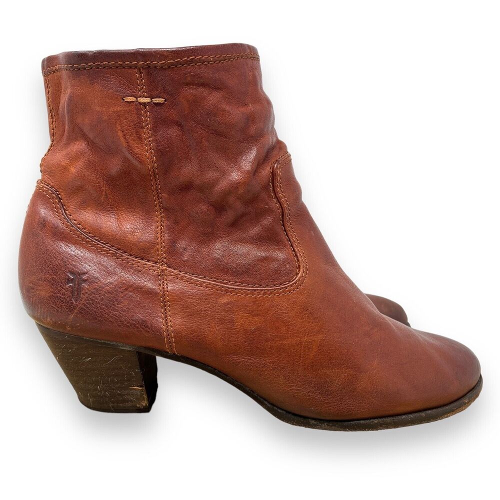 Frye Paulina Artisan Zip Leather Boots in Camel Brown Western Womens Sz 8.5